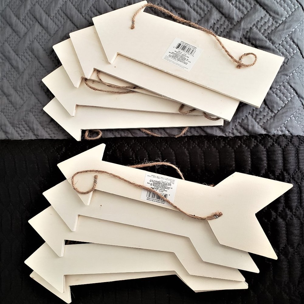 Unfinished WOOD craft arrows SET OF 10: two different styles NWT